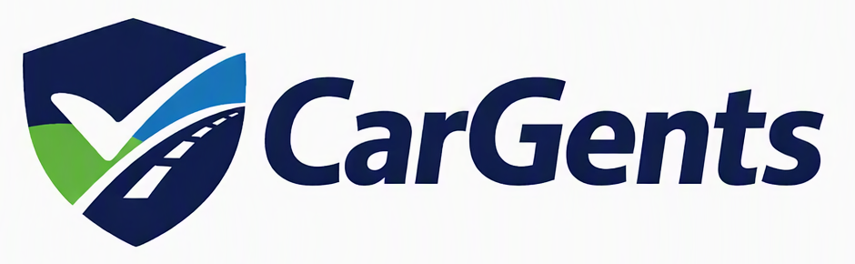 Logo A: a shield with a road and a checkmark, next to the word CarGents